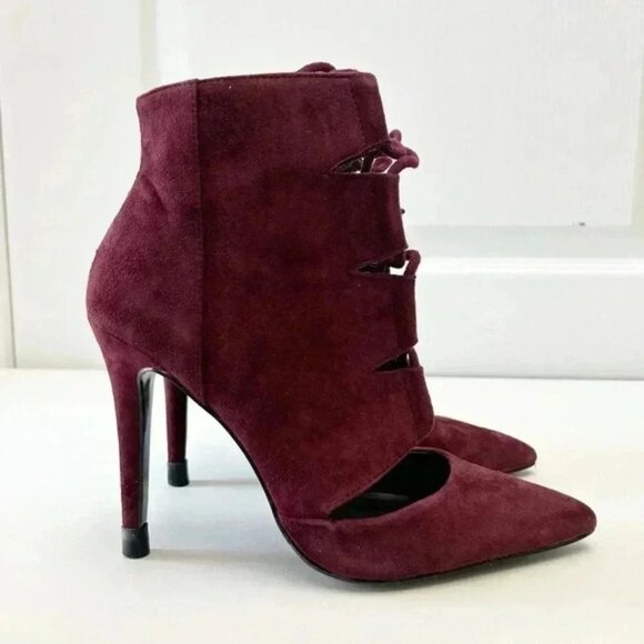 Aldo Ankle Boots Lace Up High Stiletto Heel CutOut Burgundy Suede Size 7.5 - Picture 5 of 16